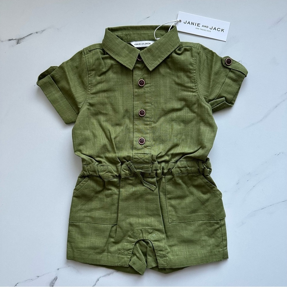 NWT Janie and Jack Olive Green Kids Romper - 3-6M